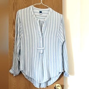 Old Navy 100% Cotton Greyish Blue Striped Oversized Blouse XS